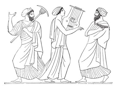 Dans (üzerinden bir vazo boyama sonra), vintage kazınmış illüstrasyon