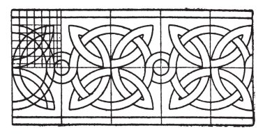 Açısal bir viraj var Romanesk karıştırma Band eğrileri, Segovia, vintage çizgi çizme veya oyma archivolt bulunur.