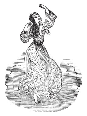 Dans eden bir kadın, çizim veya şekil oyma vintage çizgi