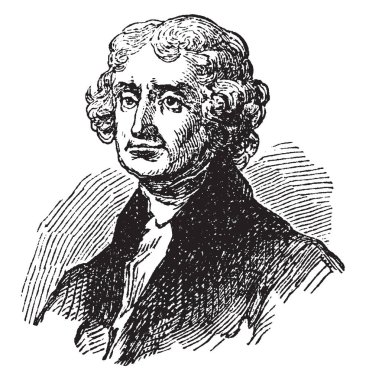 Thomas Jefferson, 1743-1826, he was an American founding father, principal author of the declaration of Independence, third president of the United States and second Vice President of United States, vintage line drawing or engraving illustration clipart