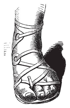 Adamın Sandal Roma dönemi, vintage çizgi çizme veya oyma illüstrasyon.