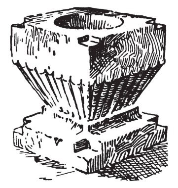 Bir vaftiz taş ve üzerinde Winchester Katedrali İngiltere'de, vintage çizgi çizme, boyama veya illüstrasyon oyma, yazı tipi.