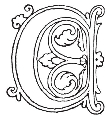 Gotik Uncial, vintage çizgi çizme veya oyma illüstrasyon bir harf C