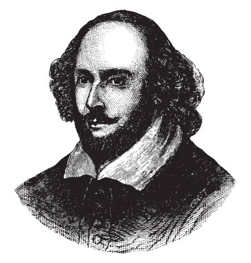 William Shakespeare, İngiliz şair, oyun yazarı, aktör ve İngilizce dilinde, İngiltere nin Milli şair ve Sheakespeare, vintage çizgi çizme veya oyma illüstrasyon ünlü en iyi yazarı o 1564-1616, oldu