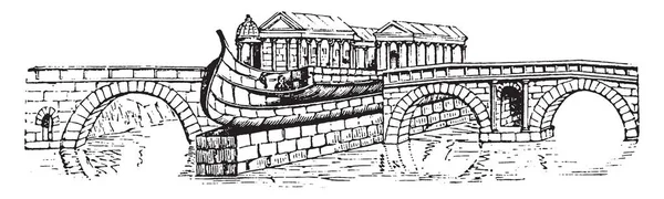 ポンス ケスティウスのピラミッド ローマ橋の通路の大聖堂 ビンテージの線画 彫刻イラスト プルテウスに外観は 同種の狭い一般的な構造をしました — ストックベクタ