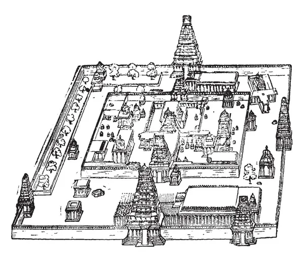 Templo Tiravalur Que Mede 945 Por 700 Pés Desenho Linha — Vetor de Stock