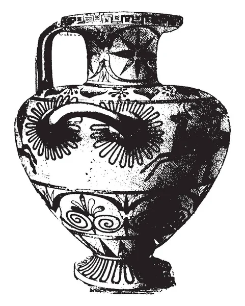 希腊花瓶是一个完全装饰 它是古希腊的陶器 复古线条画或雕刻插图 — 图库矢量图片