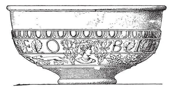 Terrakotta Cup Vintage Graverade Illustratio — Stock vektor