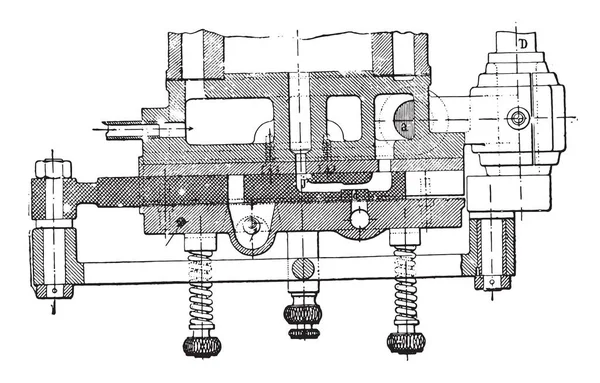 Seção Horizontal Gaveta Motor Otto Ilustração Gravada Vintage Enciclopédia Industrial — Vetor de Stock