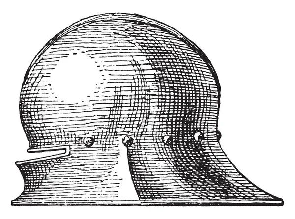 盔是从侧面观看的骑兵头盔 复古线条绘画或雕刻插图 — 图库矢量图片