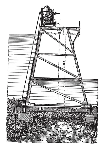 Rideau Articulé Appliqué Aux Fermes Treuil Exploitation Illustration Gravée Vintage — Image vectorielle