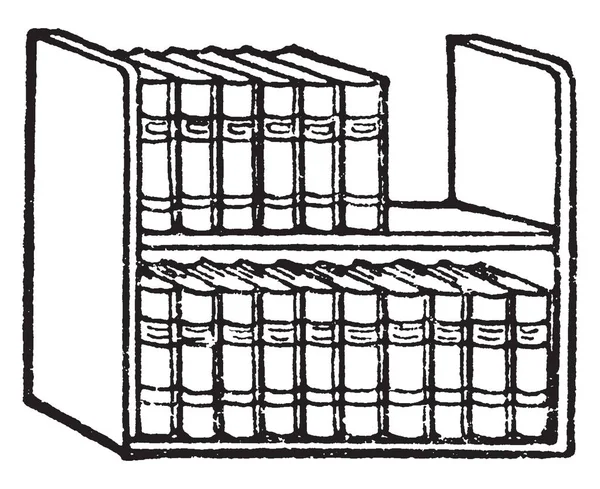 本や棚 囲まれた領域 ビンテージの線描画や彫刻の図 — ストックベクタ