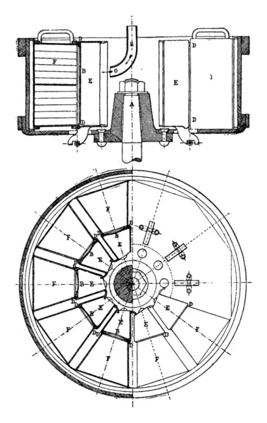 Plano Seccional Turbina Langen Ilustración Grabada Vintage Enciclopedia Industrial Lami — Vector de stock