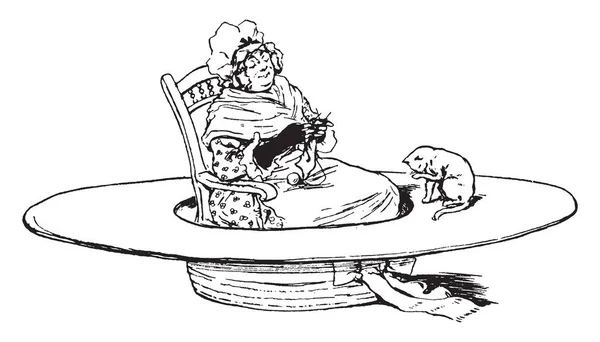 Eine Winzige Frau Sitzt Auf Einem Stuhl Mit Hut Katze — Stockvektor