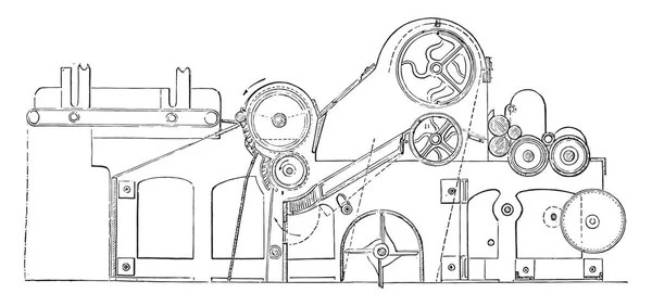 Express Carding Máquina Vintage Gravada Ilustração Enciclopédia Industrial Lami 1875 — Vetor de Stock