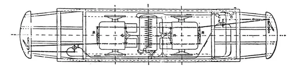 車空気圧縮 ニューヨーク 平面図ビュー ヴィンテージには 図が刻まれています 産業百科事典 1875 — ストックベクタ
