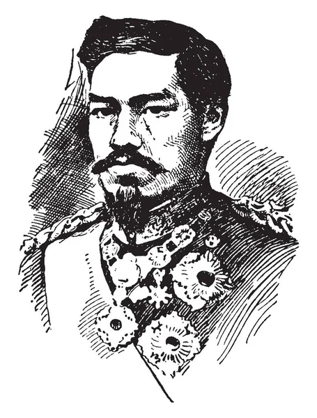 Mutsuhito 1852 1912 Był Cesarz Japonii Vintage Rysowania Linii Lub — Wektor stockowy