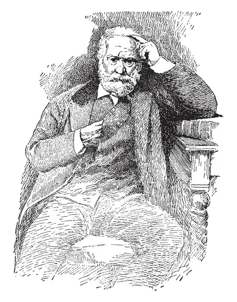 ヴィクトル ユーゴー 1802 1885 彼はフランスの詩人 小説家 劇作家のロマンチックな動き ビンテージの線描画や彫刻イラスト — ストックベクタ