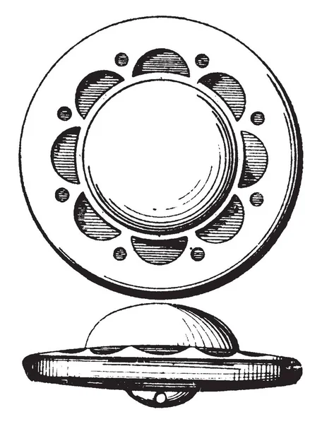 Bekleidungstaste Ist Ein Allgemein Scheibenförmiger Verschluss Vintage Linienzeichnung Oder Gravierillustration — Stockvektor