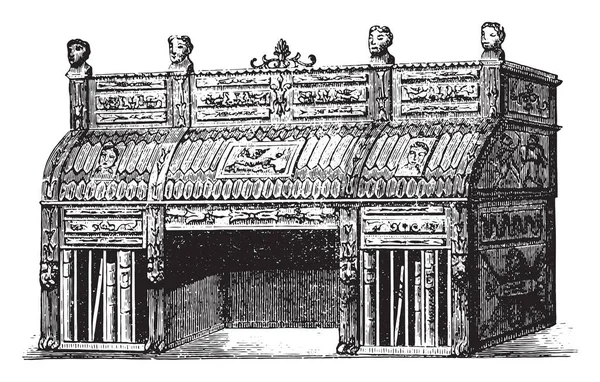Bureau Rolltop Style Empire Après Percier Fontaine Illustration Gravée Vintage — Image vectorielle