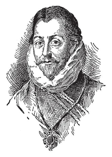 弗朗西斯 德雷克爵士 1540 1596 他是英国海上尉 航海家和伊丽莎白时代的土木工程师 和第一欧洲访客俄勒冈 复古线绘画或雕刻例证 — 图库矢量图片