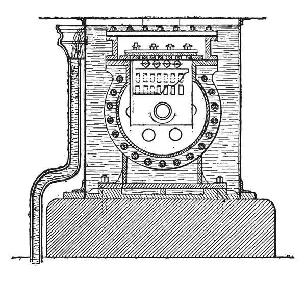 Akhir Tampilan Silinder Kompresor Ukiran Ilustrasi Vintage Ensiklopedia Industri Lami - Stok Vektor