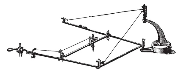 受电弓是一种用于复制计划和复制绘图或计划在不同的规模 输送到火车和有轨电车 复古线条画或雕刻插图的仪器 — 图库矢量图片