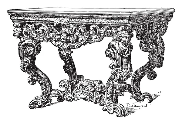 Table Seventeenth Century National Furniture Vintage Engraved Illustration Industrial Encyclopedia — Stock Vector