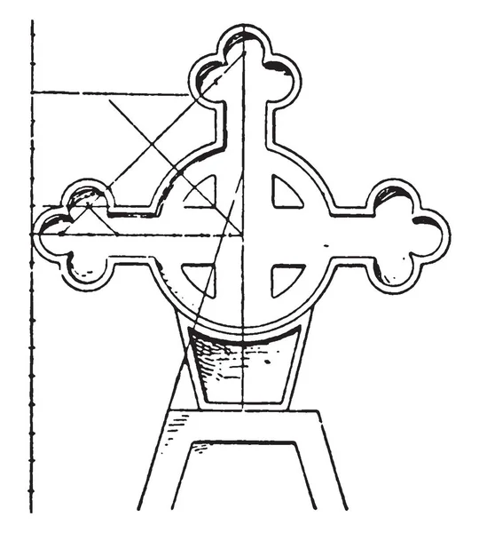 牧歌的なオフィスのシンボルとして司教によって運ばれるフック スタッフ 若いシダのカールのトップ イエスが十字架につけられた ヴィンテージの線画イラストを彫刻されたりの画像があるそうで — ストックベクタ