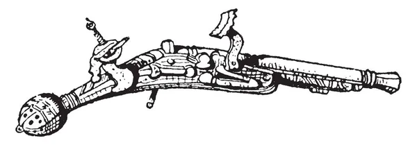 Пистолет Тип Маленького Пистолета Рисунок Винтажной Линии Гравировка — стоковый вектор