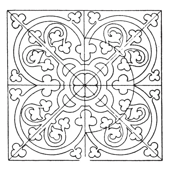 Medieval Square Panel Filled Small Flowers Vintage Line Drawing Engraving — Stock Vector