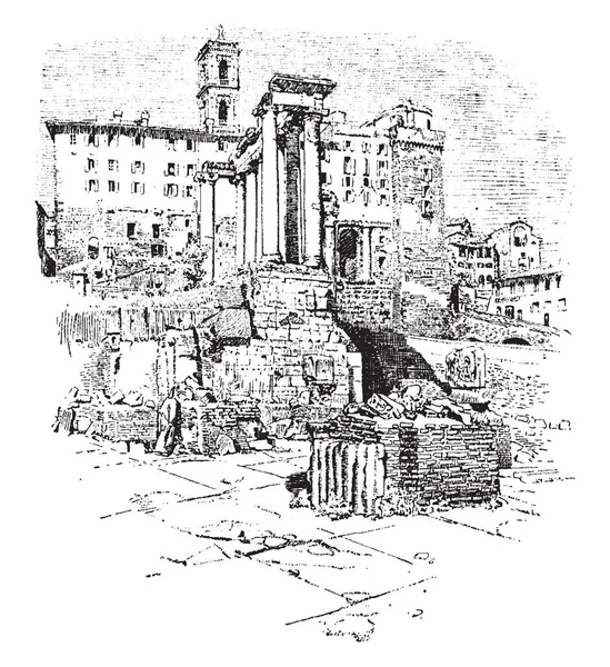 土星神庙 Tabularium 和国会大厦 意大利建筑和古迹 罗马建筑 复古线条绘画或雕刻插图 — 图库矢量图片
