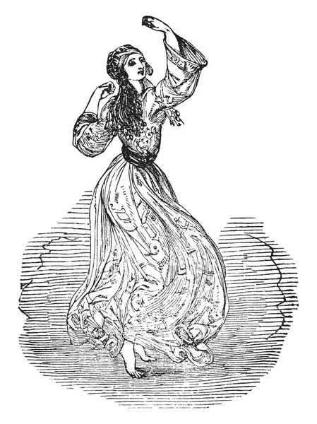Dansande Kvinna Vintage Linje Ritning Eller Gravyr Illustration — Stock vektor