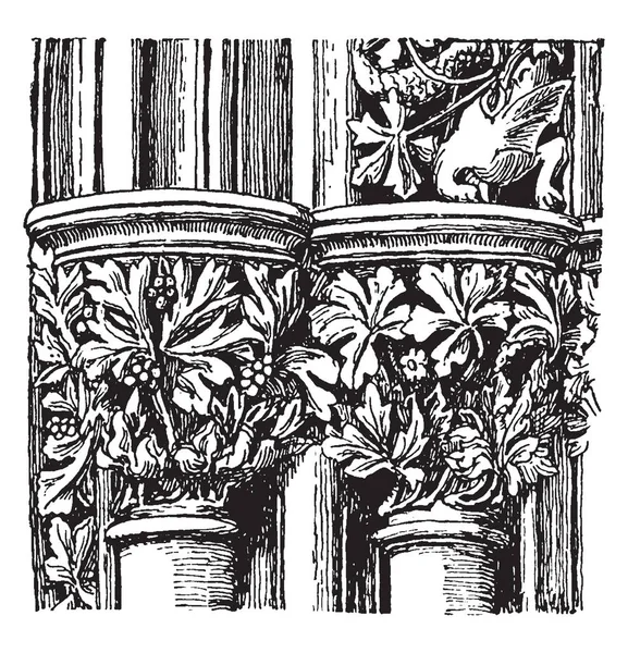 Kapitelle Haus Brunnen Kathedrale Spitze Die Meisten Mitglied Vintage Linienzeichnung — Stockvektor