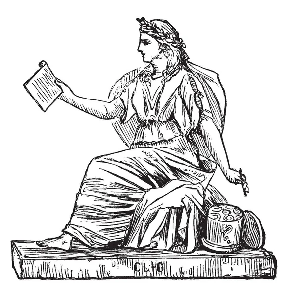 Bir yazma kap ve bir belge, vintage çizgi çizme veya oyma illüstrasyon tutan bir kadın kadın heykeli.