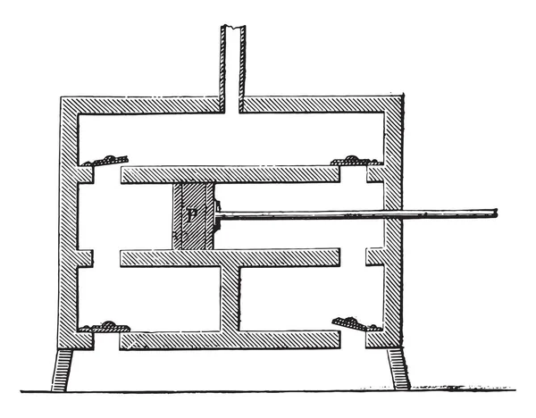 Snijden Lift Pomp Een Carcel Lamp Vintage Afbeelding Gegraveerd Industriële — Stockvector