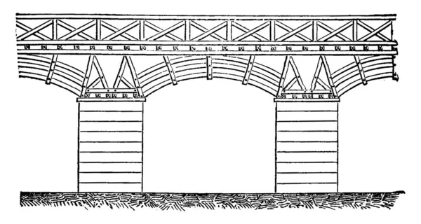 Trajan Bridge Danube Vintage Engraved Illustration Industrial Encyclopedia Lami 1875 — Stock Vector