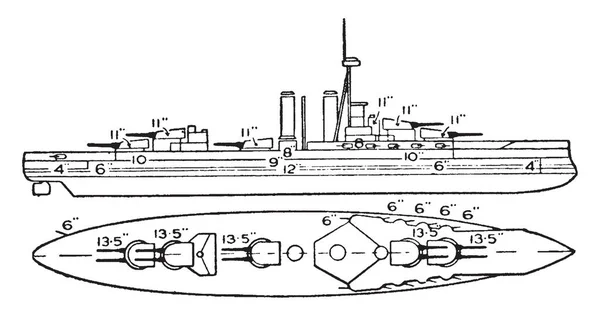 Iron Duke Class British Battleship Est Exploité Vapeur Dispose Canons — Image vectorielle