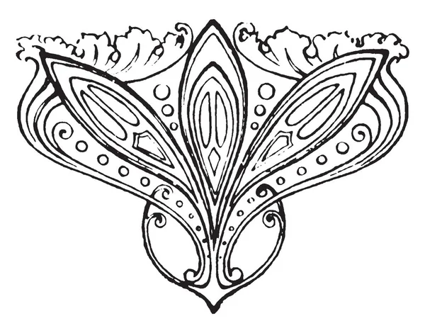 Цветочный Хвост Большой Лист Дизайн Винтажные Линии Рисунок Гравировка — стоковый вектор