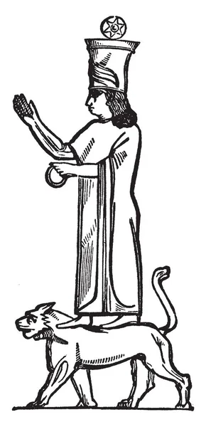 Ancient Picture Greek Duke Hell Ashtaroth Canaanite Fertility Goddess Accompaniment — Stock Vector