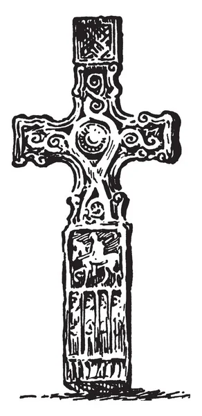 Християнське Мистецтво Хрест Коло Обличчя Vintage Штриховий Малюнок Або Ілюстрація — стоковий вектор