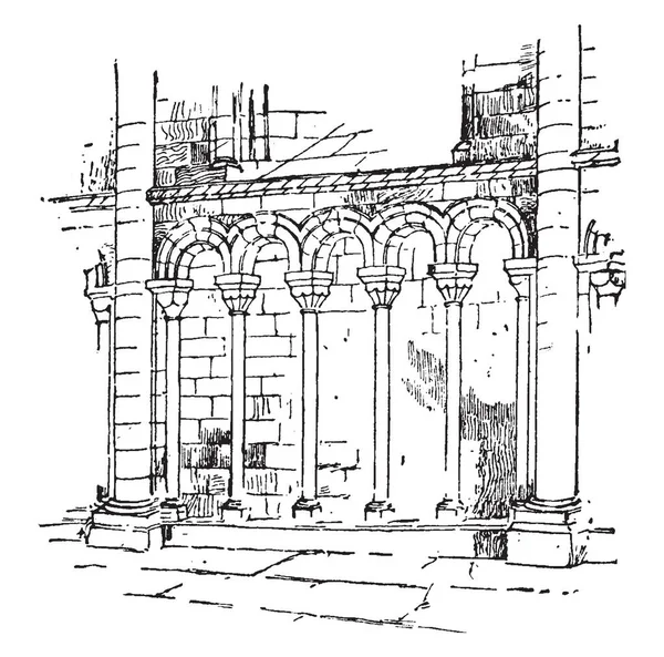 Arcature Arcada Pequeñas Dimensiones Balaustrada Arcos Pequeños Catedral Petersborough Dibujo — Archivo Imágenes Vectoriales