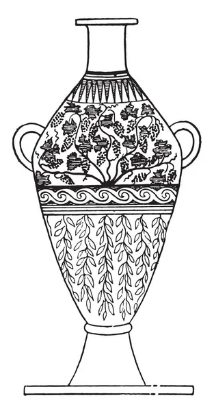 Vase Manipulé Décoré Feuilles Illustration Gravée Vintage — Image vectorielle