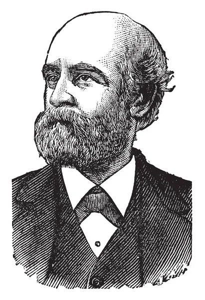 ヘンリー ジョージ 1839 1897 彼はアメリカの政治経済学者とジャーナリスト 彼の仕事の進歩のために有名 1879 年に貧困 ビンテージの線の描画や彫刻イラスト — ストックベクタ