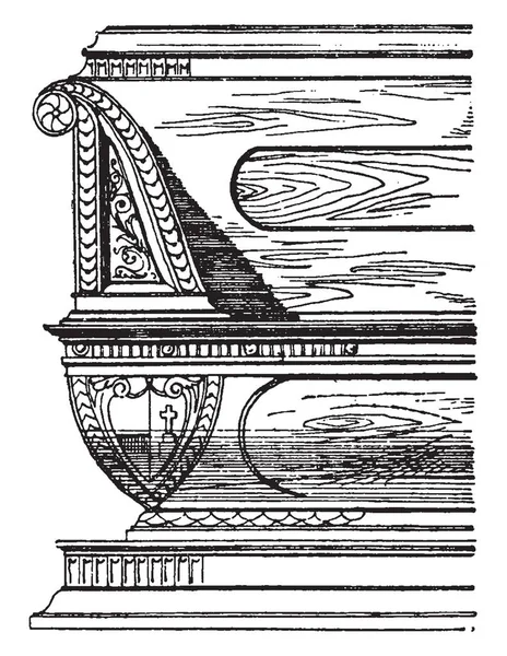 Renaissance Bench Has Flower Design Carving Top Layer Bottom Layer — Stock Vector