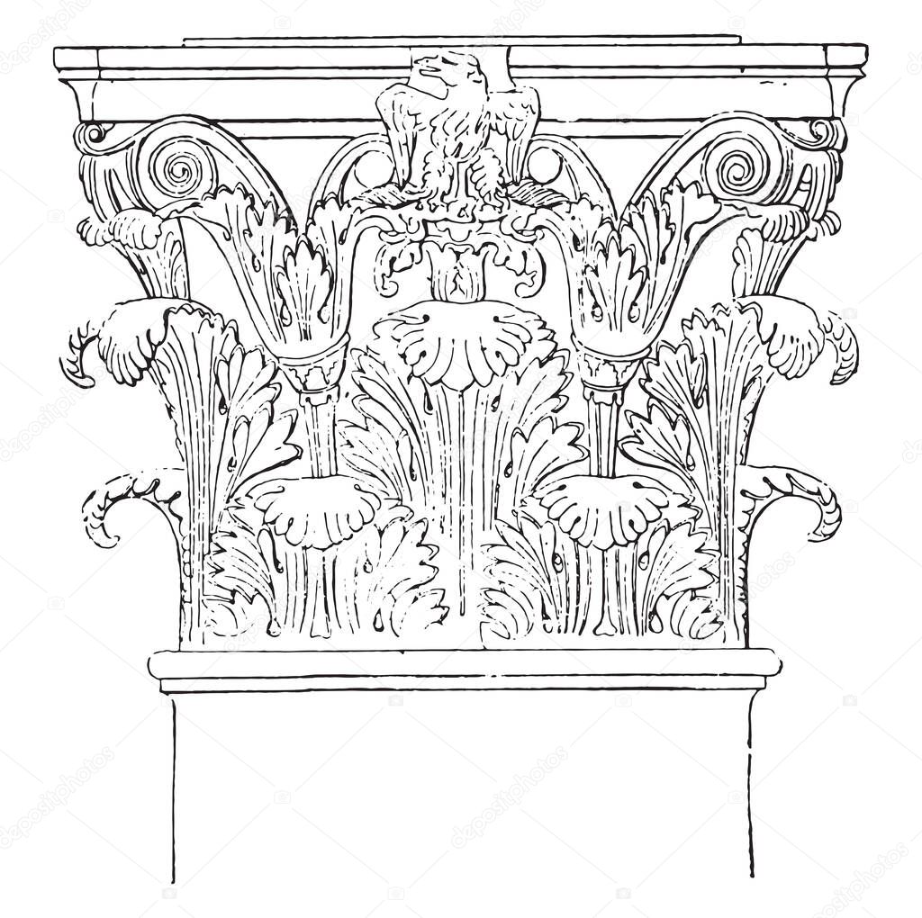Corinthian portico of Octavia, vintage engraved illustration