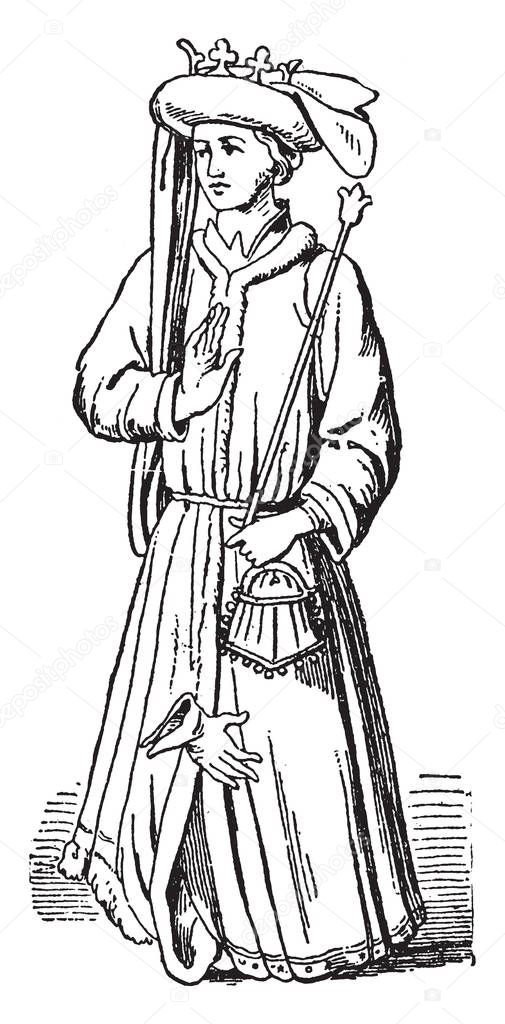 King Richard II, 1367-1400, he was the king of England from 1377 to 1399, vintage line drawing or engraving illustration