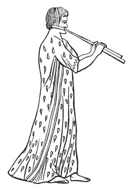 Kollu, vintage çizgi çizme veya oyma illüstrasyon ile bir tunik giyen Chirodota.