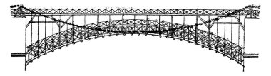 El Kantara köprünün kemer ve ağ geçidi hizmeti, vintage illüstrasyon kazınmış. Endüstriyel ansiklopedi E.-O. Lami - 1875.