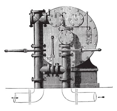 Metre fabrika arkadan üç vanalar için şekillendirme bypass, vintage kazınmış şekil elde edilebilir ile görüldü. Endüstriyel ansiklopedi E.-O. Lami - 1875